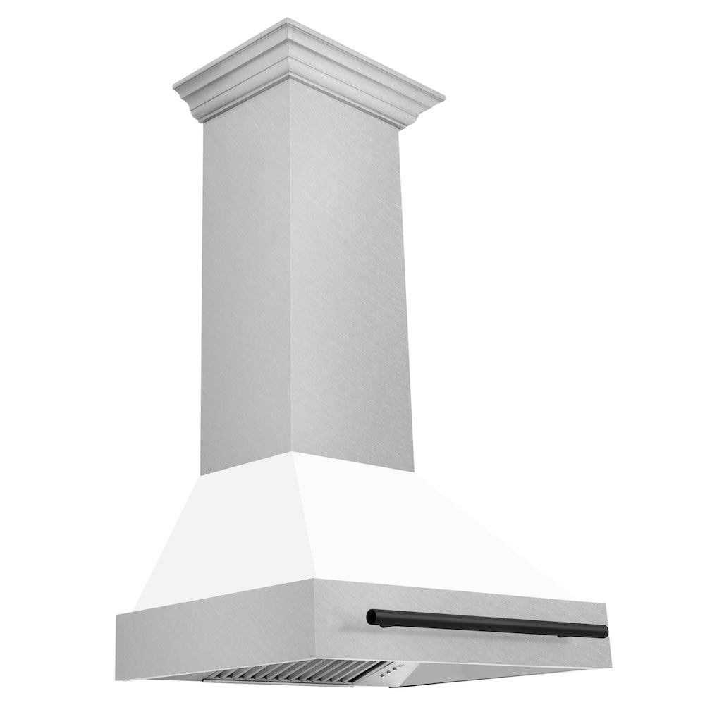 30"Autograph Edition Fingerprint Resistant Stainless Steel Range Hood with White Matte Shell and Matte Black Handle 8654SNZWM30MB