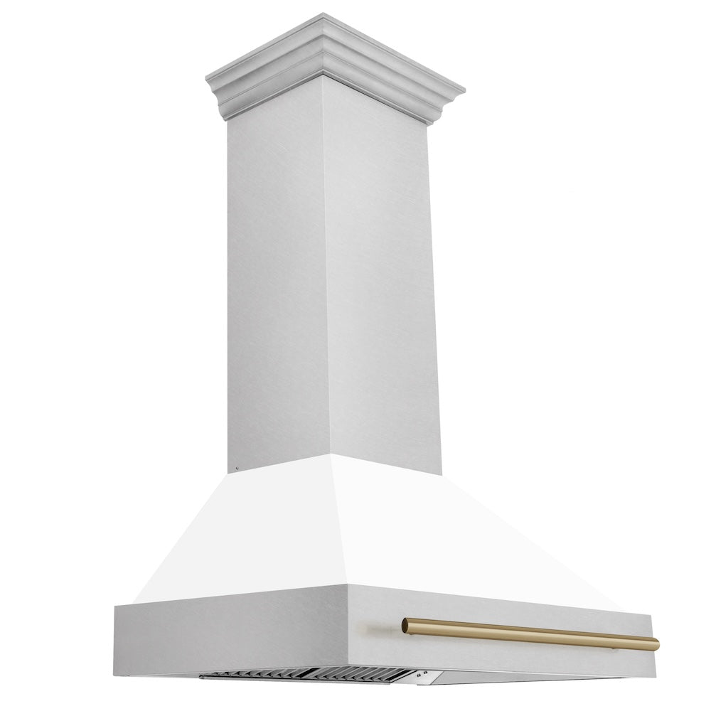 36"Autograph Edition DuraSnow® Stainless Steel Range Hood with White Matte Shell and Matte Handle (8654SNZ-WM36) - Champagne Bronze 8654SNZWM36CB