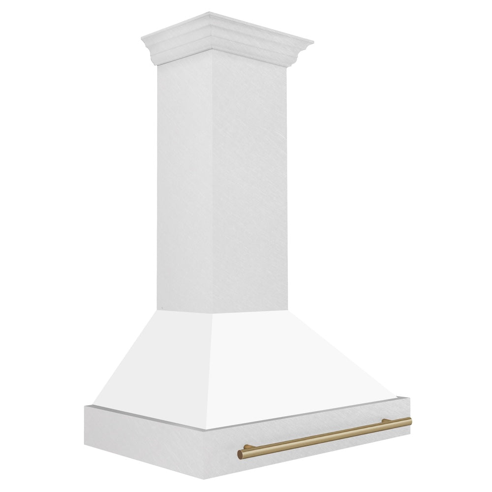 36"Autograph Edition DuraSnow® Stainless Steel Range Hood with White Matte Shell and Matte Handle (8654SNZ-WM36) - Champagne Bronze 8654SNZWM36CB