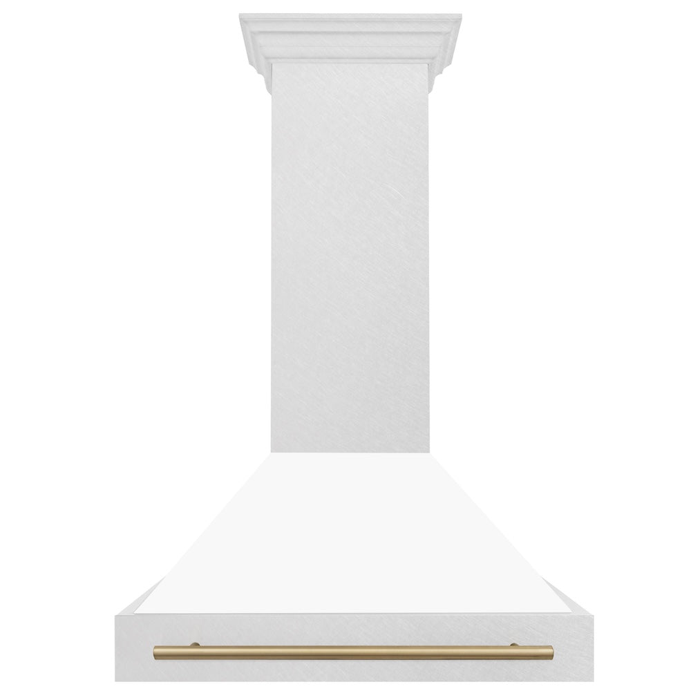 36"Autograph Edition DuraSnow® Stainless Steel Range Hood with White Matte Shell and Matte Handle (8654SNZ-WM36) - Champagne Bronze 8654SNZWM36CB