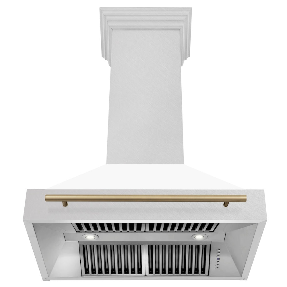 36"Autograph Edition DuraSnow® Stainless Steel Range Hood with White Matte Shell and Matte Handle (8654SNZ-WM36) - Champagne Bronze 8654SNZWM36CB