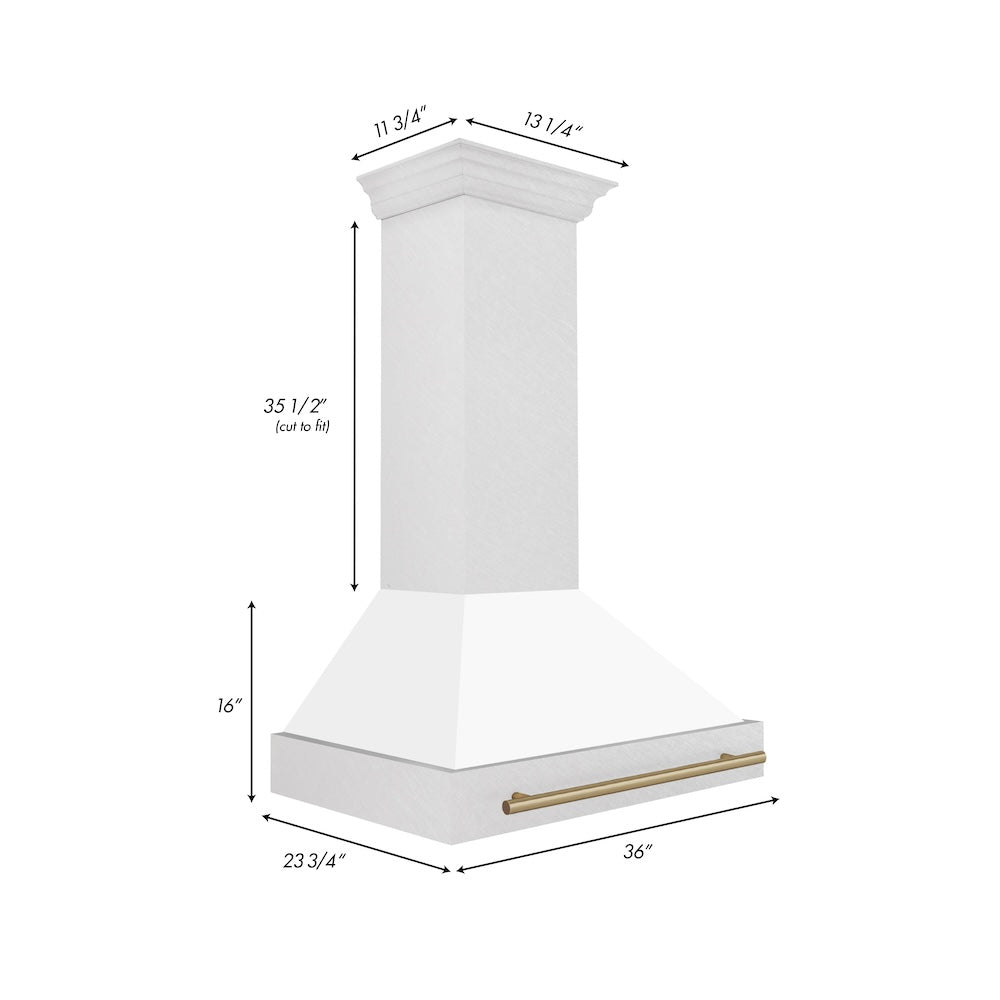 36"Autograph Edition DuraSnow® Stainless Steel Range Hood with White Matte Shell and Matte Handle (8654SNZ-WM36) - Champagne Bronze 8654SNZWM36CB