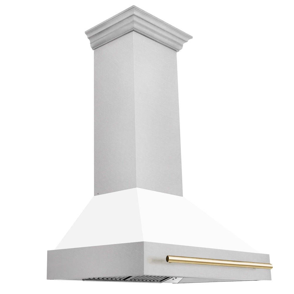 36"Autograph Edition DuraSnow® Stainless Steel Range Hood with White Matte Shell and Matte Handle (8654SNZ-WM36) - Gold 8654SNZWM36G