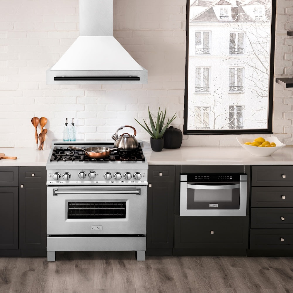 36"Autograph Edition DuraSnow® Stainless Steel Range Hood with White Matte Shell and Matte Handle (8654SNZ-WM36) - Matte 8654SNZWM36MB