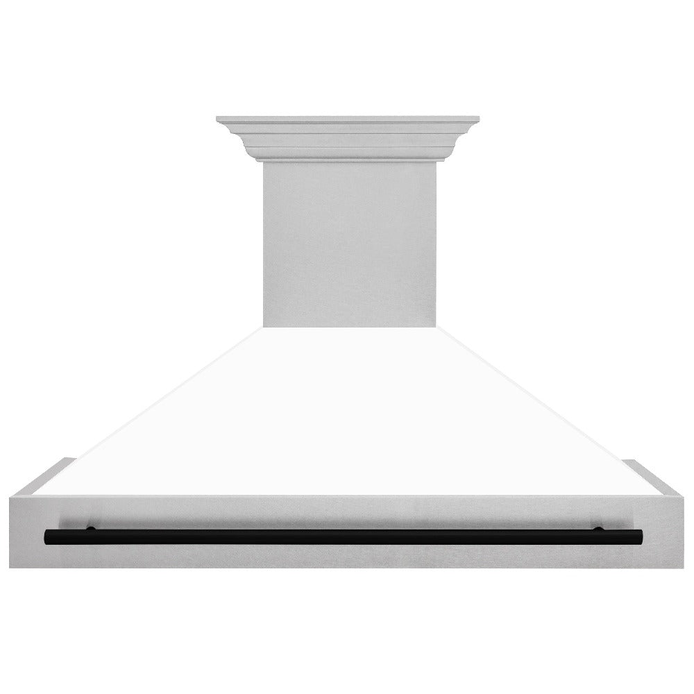 Autograph Edition 48 In. Satin Stainless Steel Wall Mount Range Hood With White Matte Shell And Matte Black Handle 8654SNZWM48MB