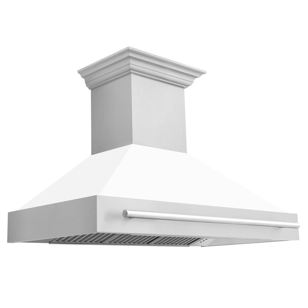 48"Stainless Steel Range Hood with White Matte Shell and Stainless Steel Handle 8654STXWM48