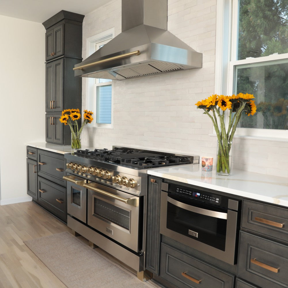 48"Autograph Edition Stainless Steel Range Hood with Stainless Steel Shell and Champagne Bronze Handle 8654STZ48CB