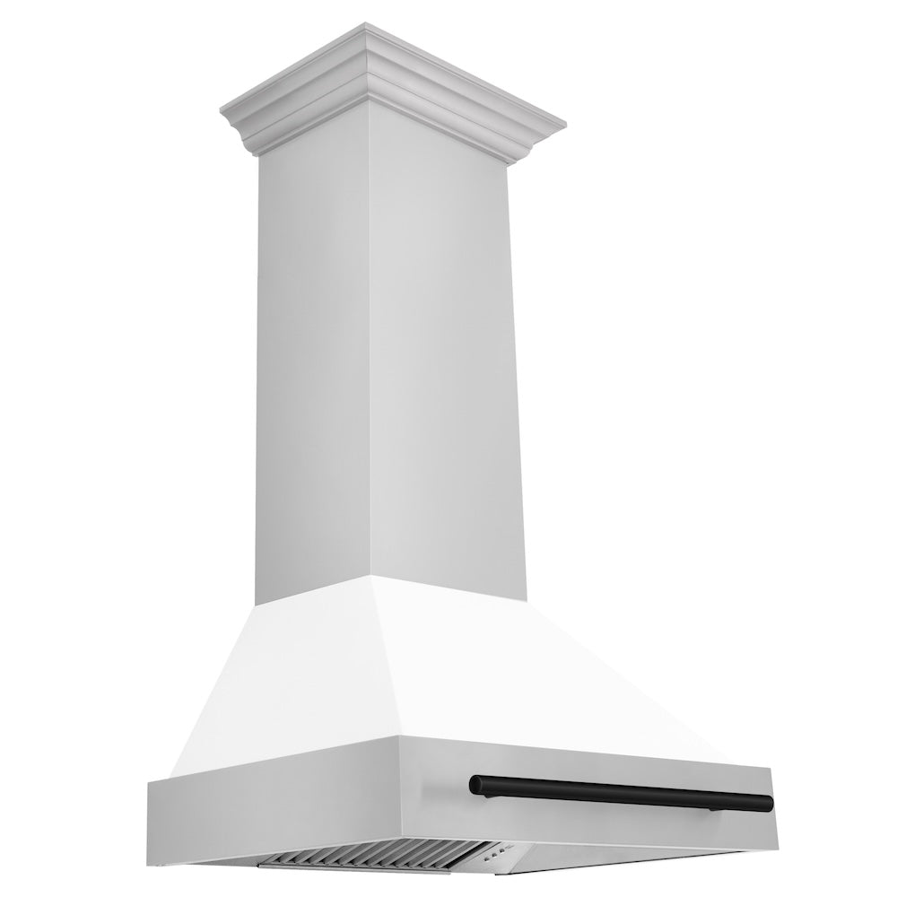 30"Autograph Edition Stainless Steel Range Hood with White Matte Shell and Matte Black Handle 8654STZWM30MB