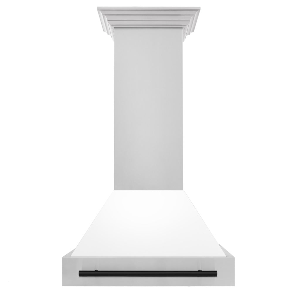 30"Autograph Edition Stainless Steel Range Hood with White Matte Shell and Matte Black Handle 8654STZWM30MB