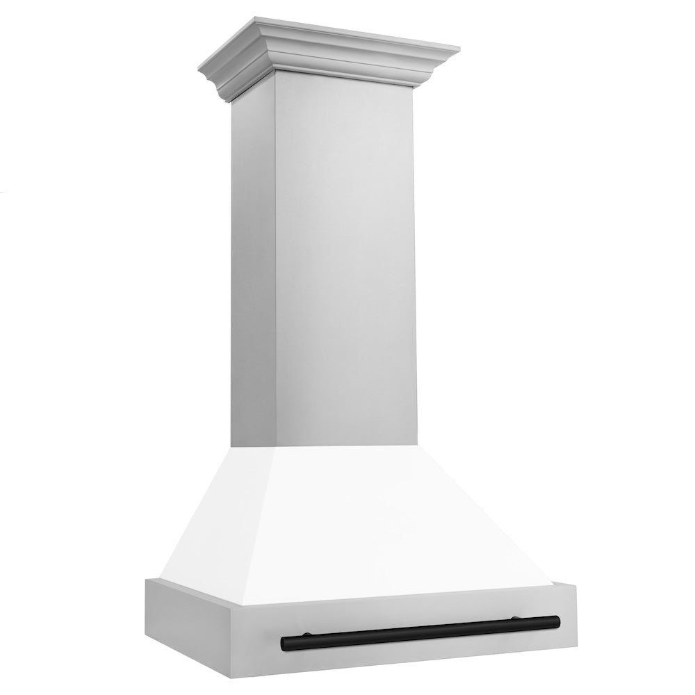 30"Autograph Edition Stainless Steel Range Hood with White Matte Shell and Matte Black Handle 8654STZWM30MB