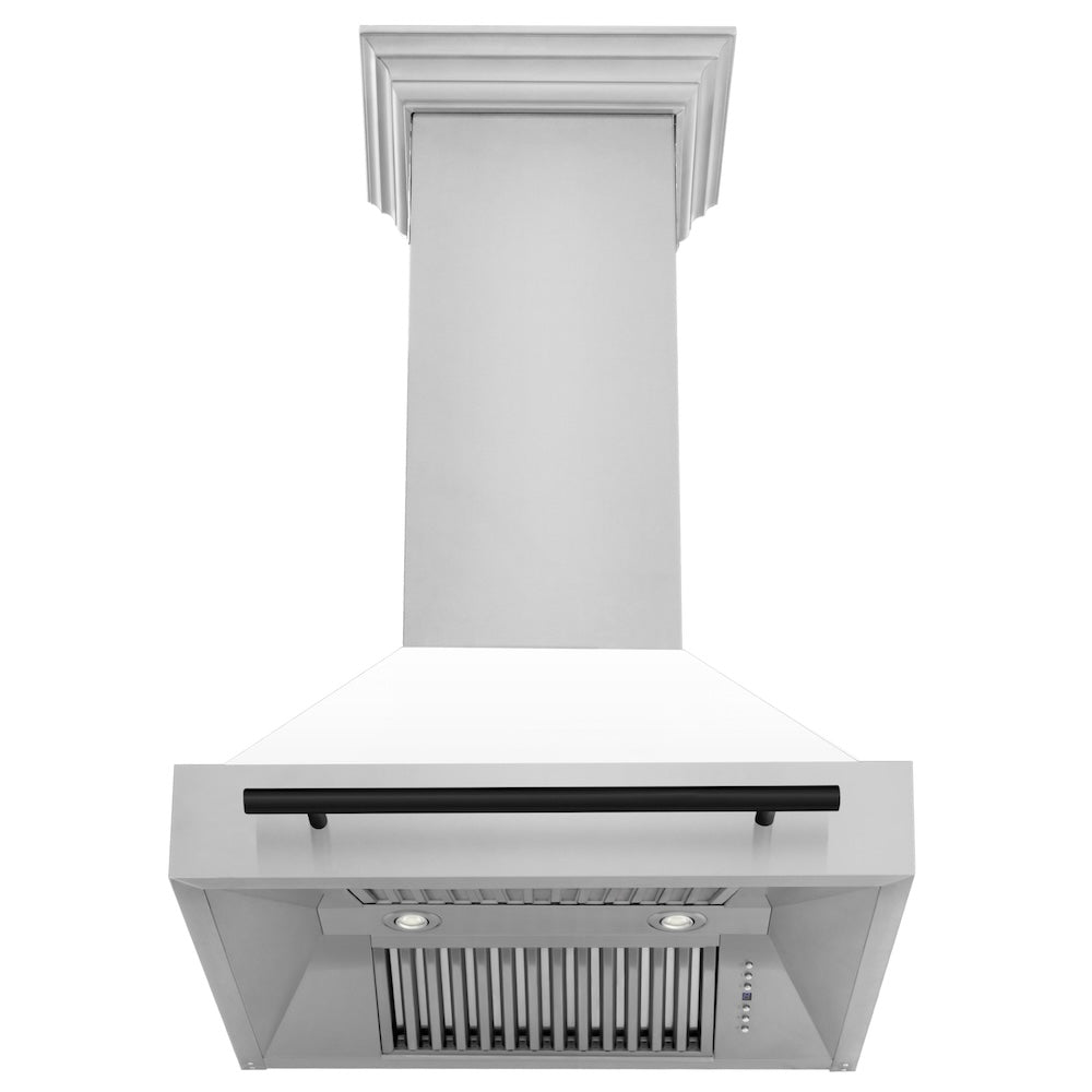 30"Autograph Edition Stainless Steel Range Hood with White Matte Shell and Matte Black Handle 8654STZWM30MB