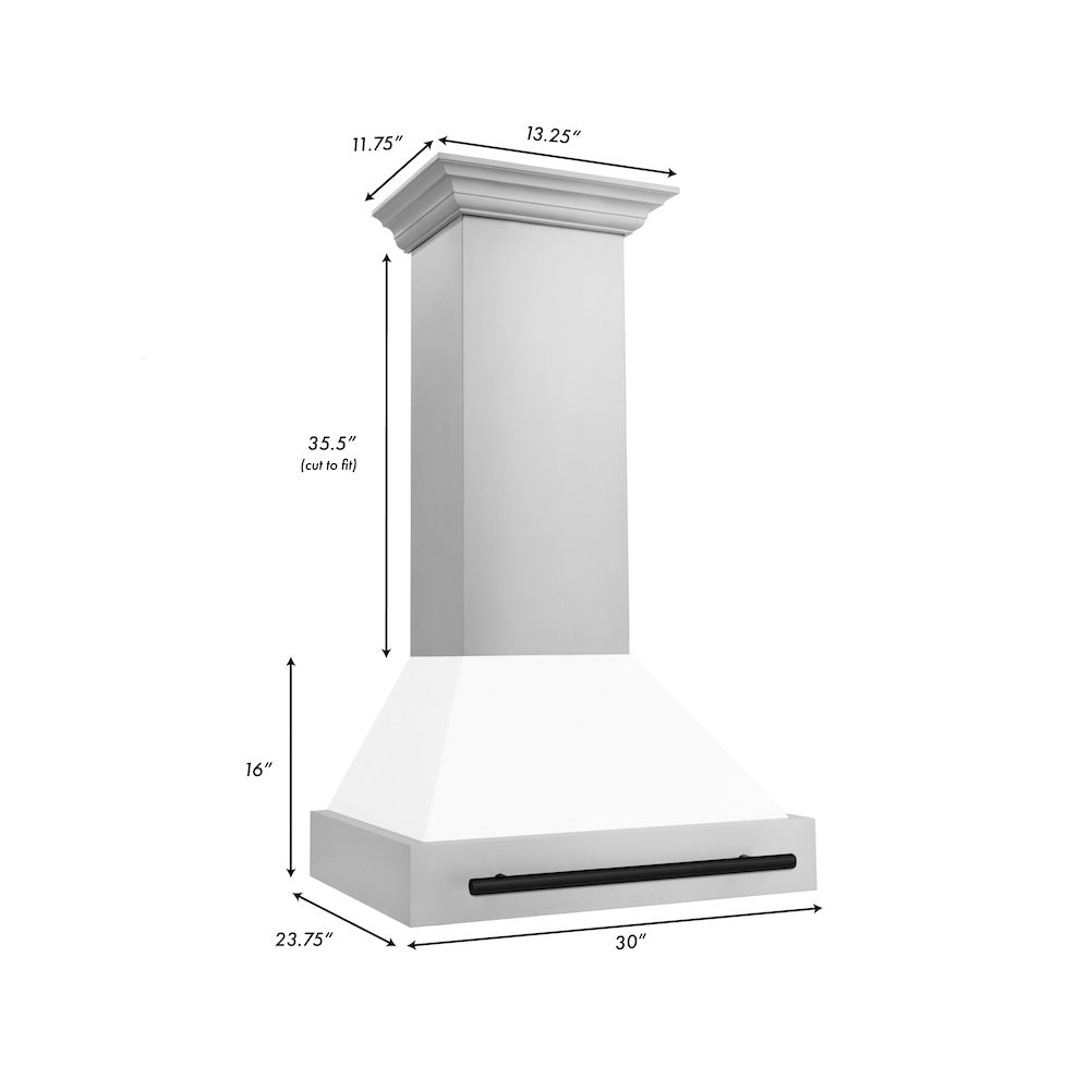 30"Autograph Edition Stainless Steel Range Hood with White Matte Shell and Matte Black Handle 8654STZWM30MB