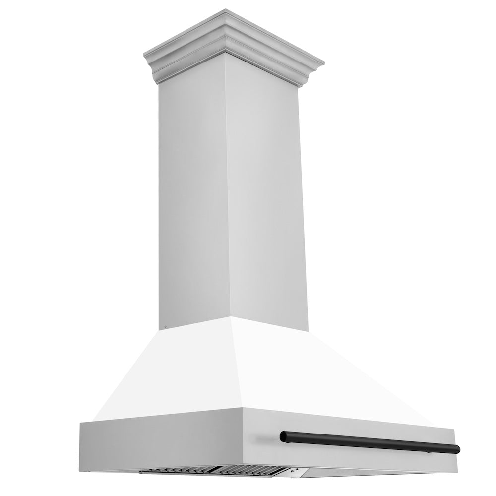 36"Autograph Edition Stainless Steel Range Hood with White Matte Shell and Matte Black Handle 8654STZWM36MB