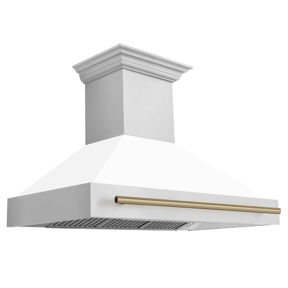 Autograph Edition Stainless Steel Range Hood with White Matte Shell and Matte Handle (8654STZ-WM48) - Champagne Bronze 8654STZWM48CB