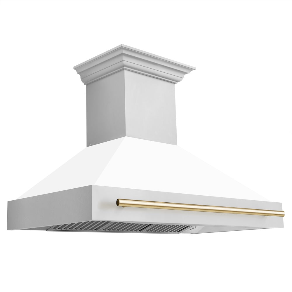 Autograph Edition Stainless Steel Range Hood with White Matte Shell and Matte Handle (8654STZ-WM48) - Gold 8654STZWM48G