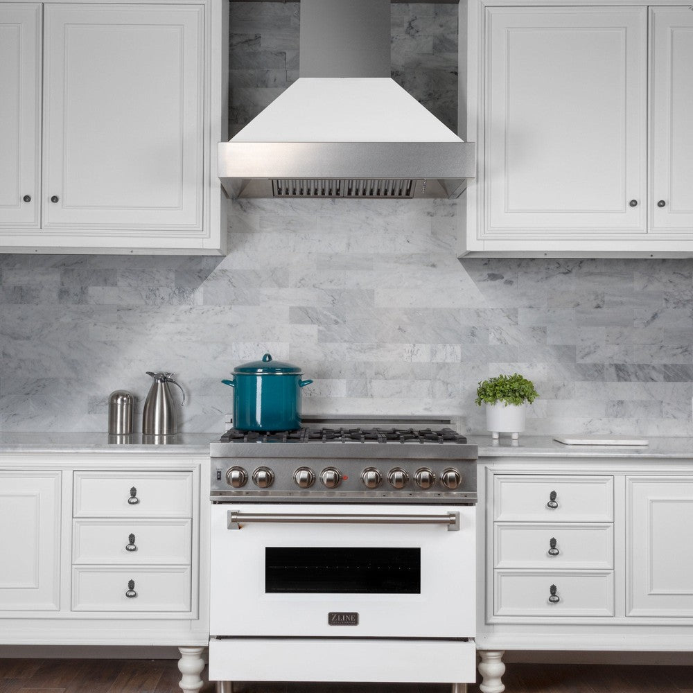 36"Ducted Fingerprint Resistant Stainless Steel Range Hood with White Matte Shell 8654WM36