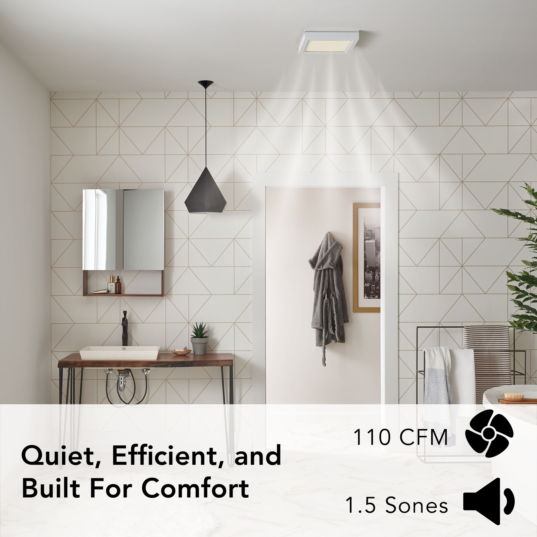 Roomside Series 110 CFM 1.5 Sones Decorative Ventilation Fan Light with Trim AER110LTW