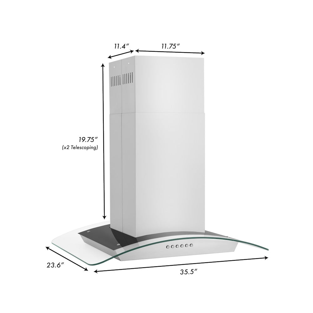 36”Alpine Series Convertible Island Mount Range Hood in Stainless Steel with Remote Control LED lighting, and Dishwasher-Safe Baffle Filters ALP70IS36