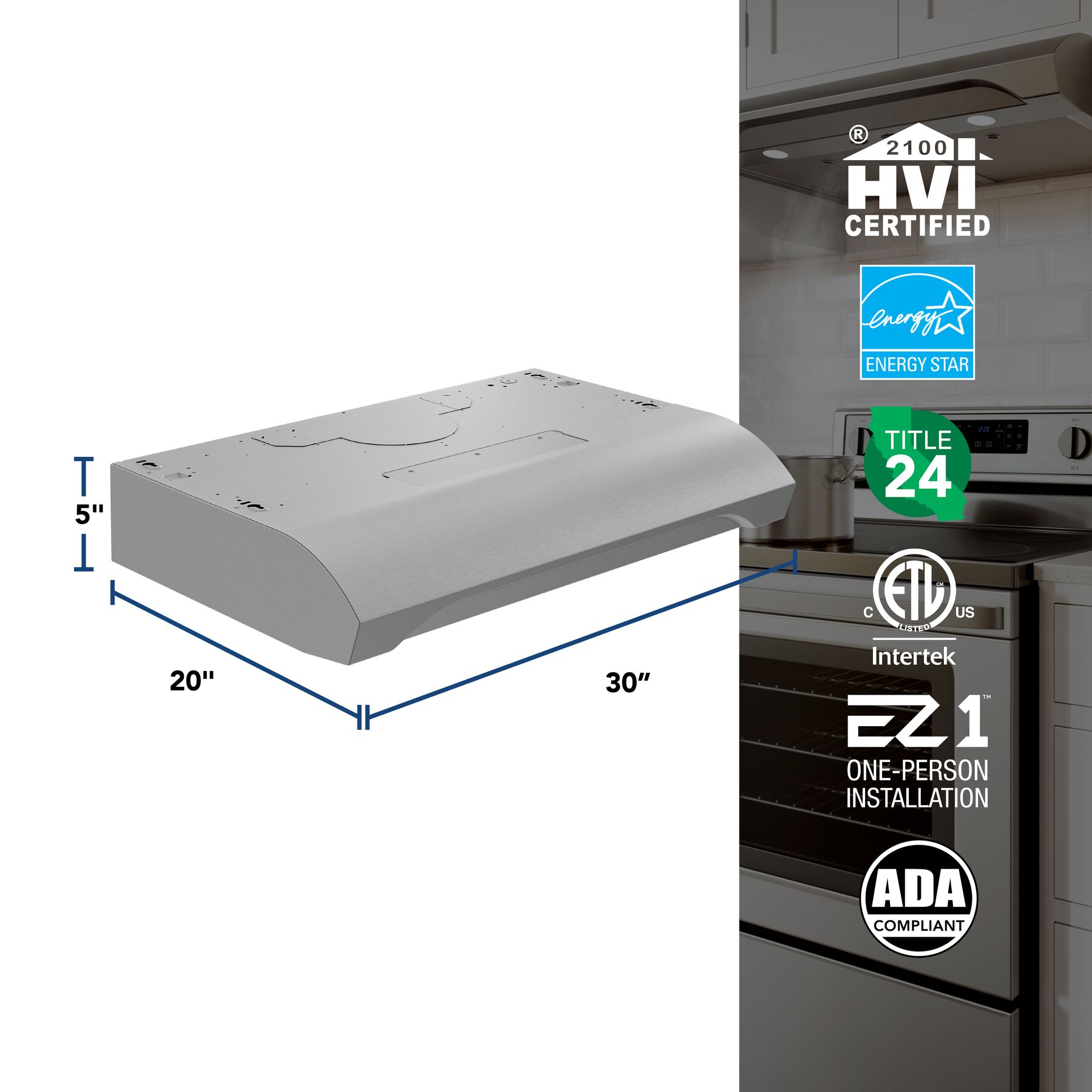 30" Alta Under Cabinet Range Hood, 350 CFM, 1.5 Sones - Stainless ALT1303SS