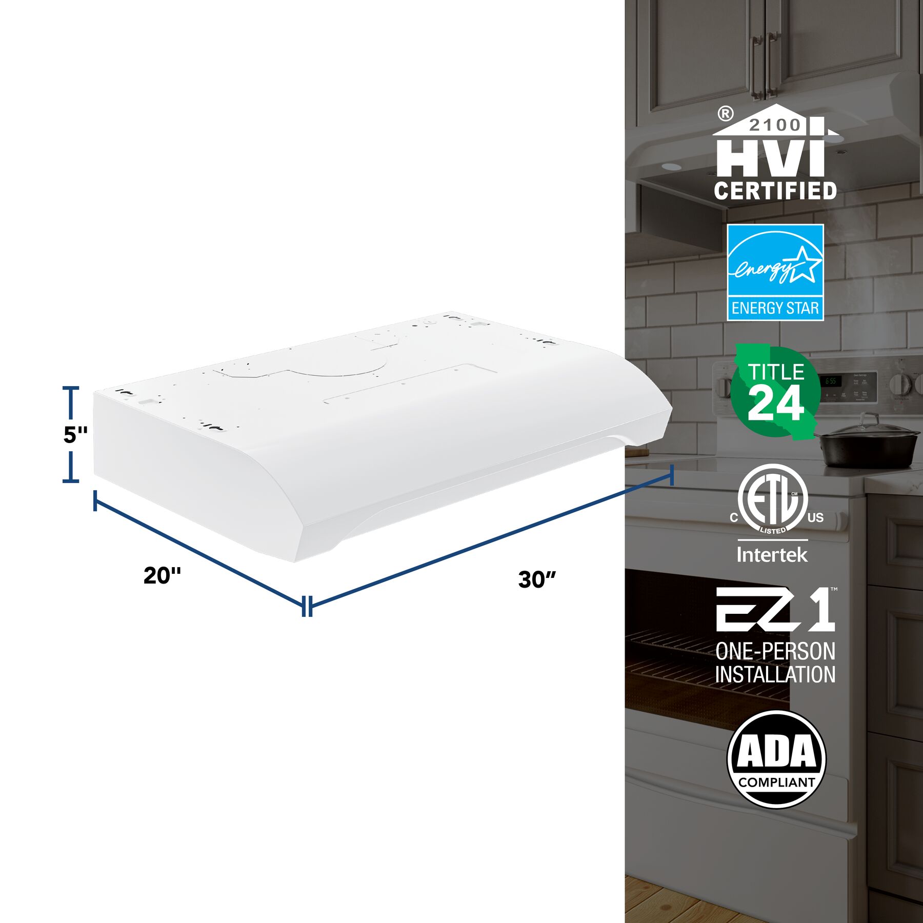 Alta 30Inch 350 MAX Blower CFM 1.5 Sones White Range Hood ALT1303WW