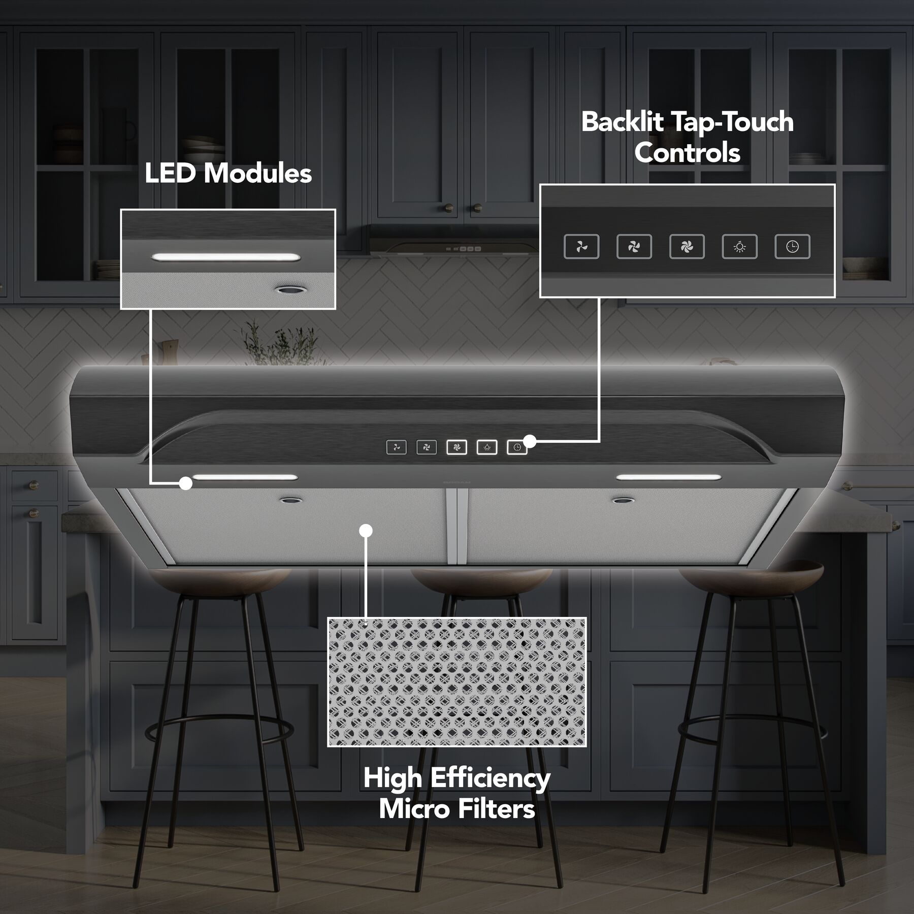 Alta 30Inch 350 MAX Blower CFM 1.5 Sones Black Stainless Range Hood ALT2303BLS