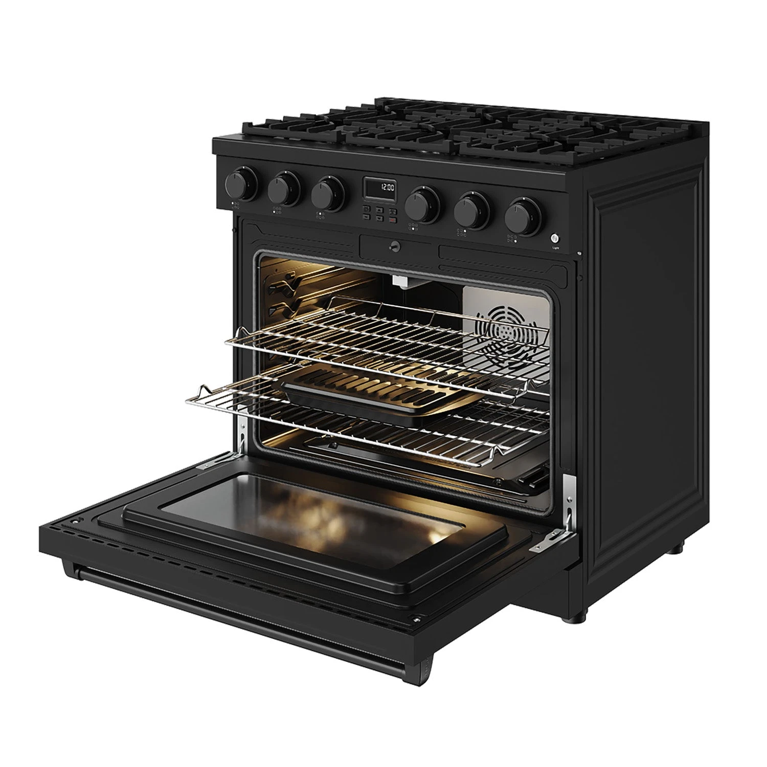36 Inch Gas Range In Matte Black Contemporary Professional ARG36B