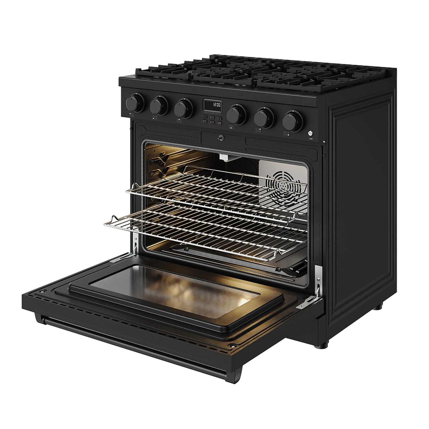 36 Inch Gas Range In Matte Black Contemporary Professional ARG36B