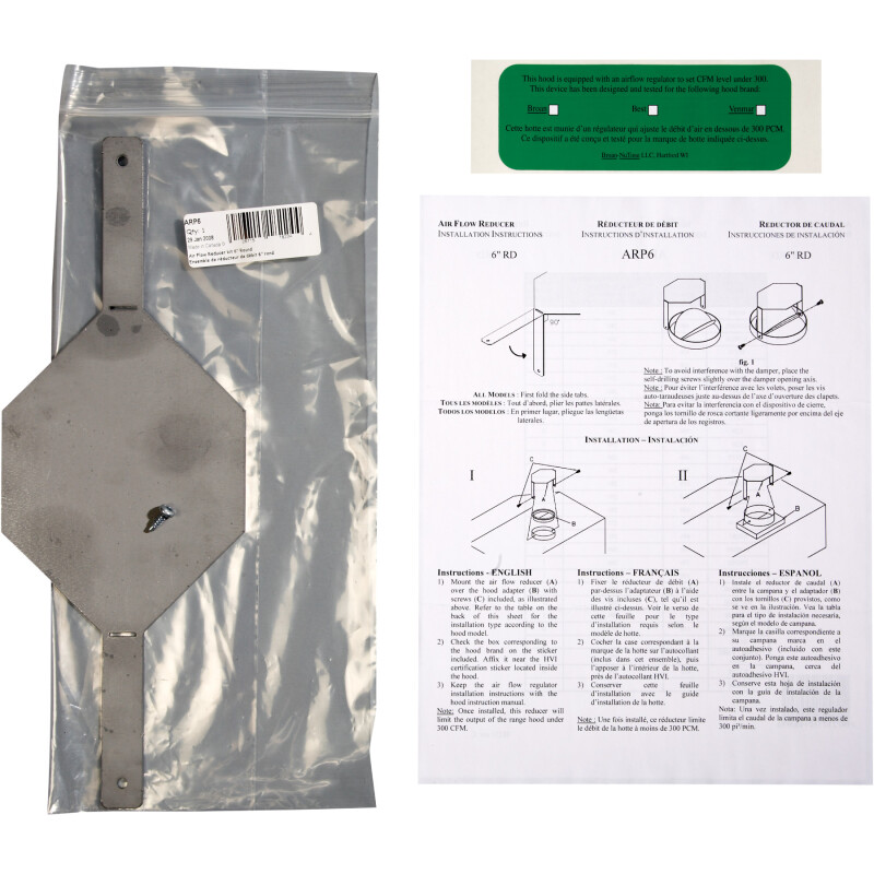 Air Flow Reducer, 6-Inch Round ARP6