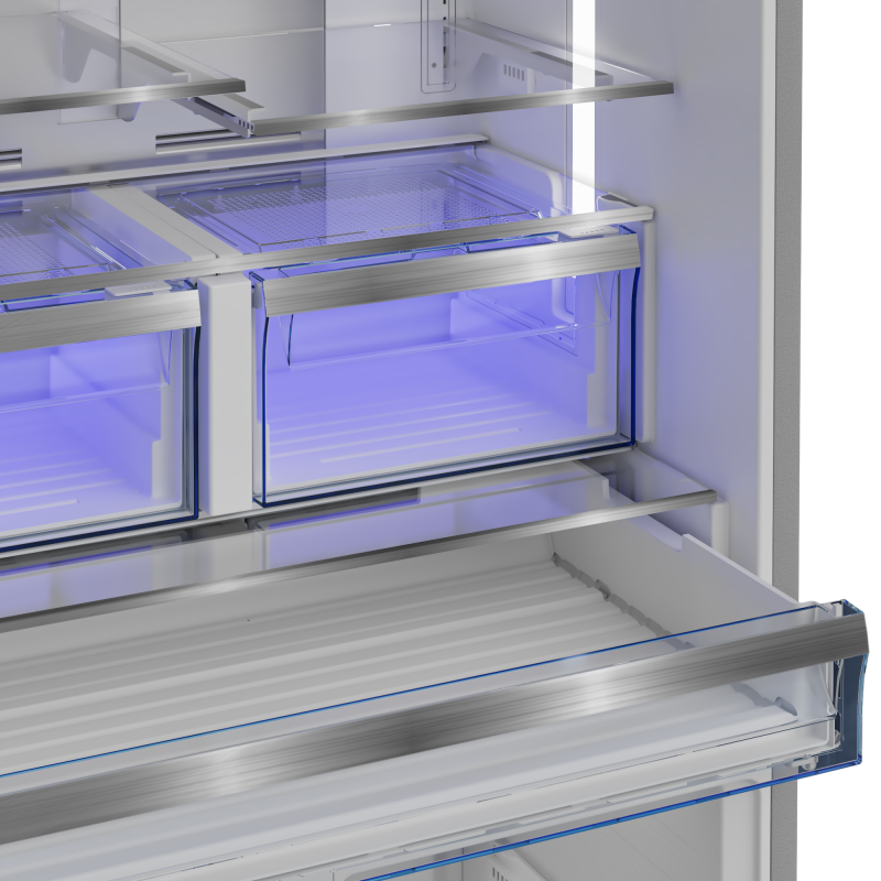 36" French Four-Door Stainless Steel Refrigerator with auto Ice Maker, Water Dispenser BFFD3626SS