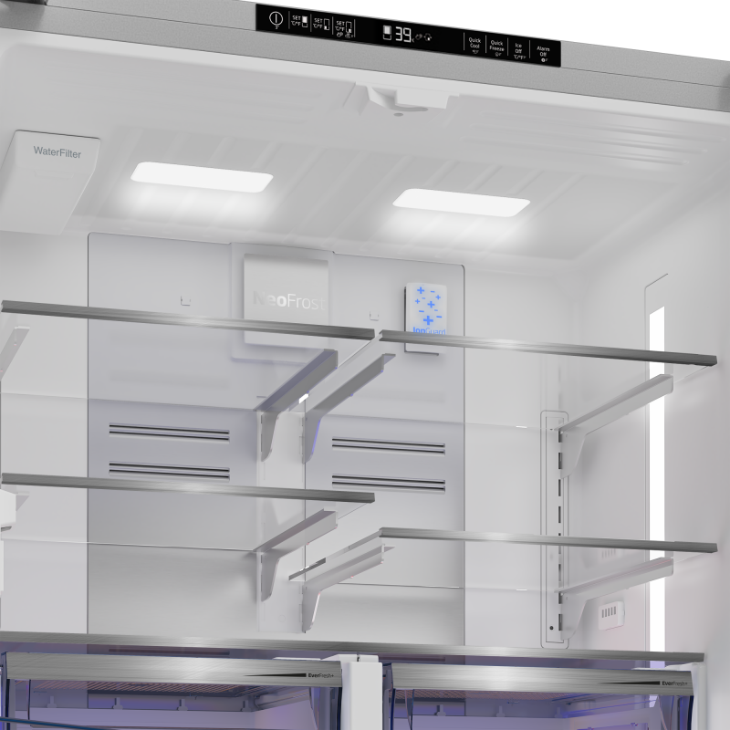 36" French Four-Door Stainless Steel Refrigerator with auto Ice Maker, Water Dispenser BFFD3626SS