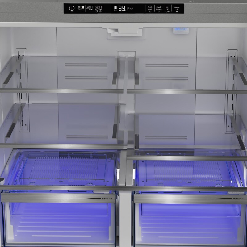 36" French Four-Door Stainless Steel Refrigerator with auto Ice Maker, Water Dispenser BFFD3626SS