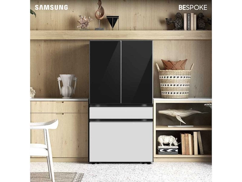 Samsung Bespoke 4-Door French Door Refrigerator (23 cu. ft.) with Customizable Door Panel Colors and Beverage Center™ in Charcoal Glass Top Panels with White Glass Middle and Bottom Panel White Glass BNDL1647376797749 Picture 1