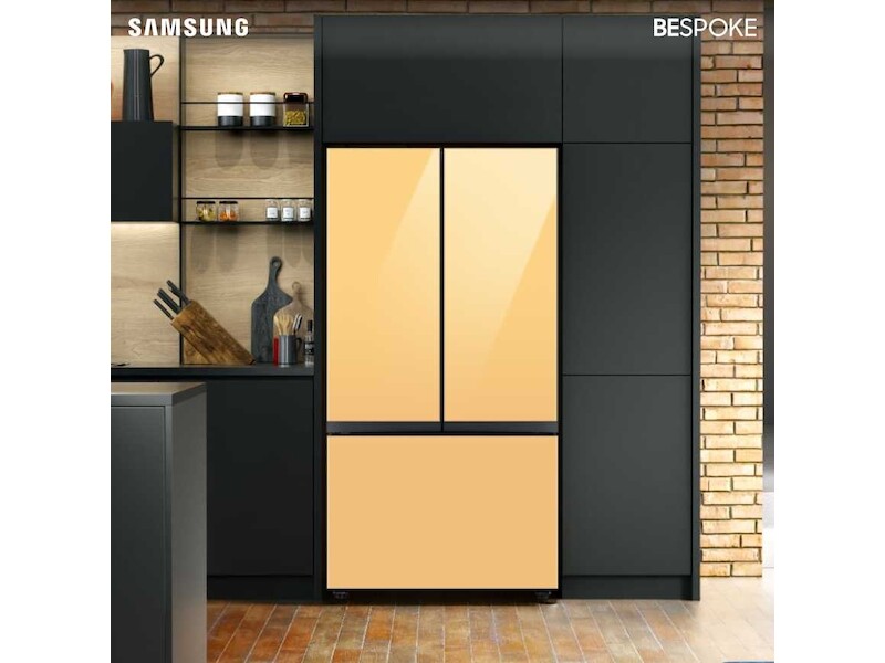 Bespoke 3-Door French Door Refrigerator (24 cu. ft.) with Beverage Center™ in Sunrise Yellow Glass BNDL1650309518422