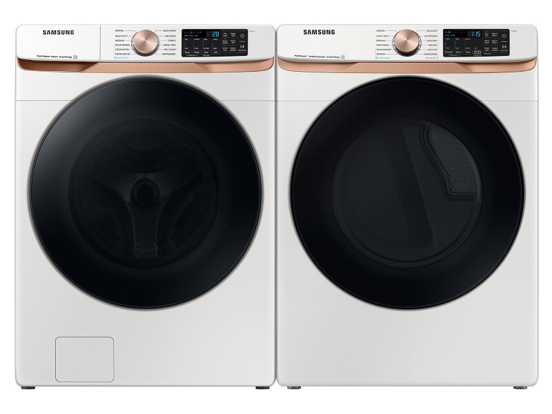 Extra Large Capacity Smart Front Load Washer and Gas Dryer Set with Super Speed Wash, Steam Sanitize+, and Sensor Dry in Ivory BNDL1679513898170