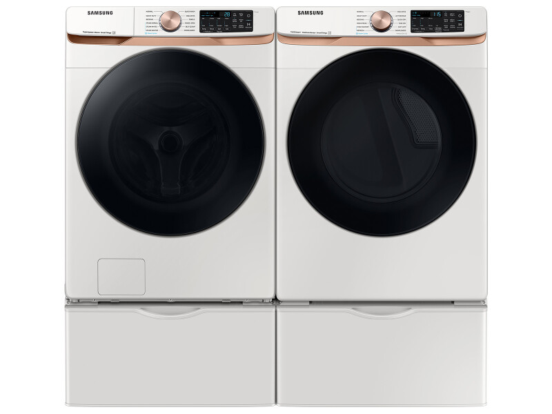 Extra Large Capacity Smart Front Load Washer and Gas Dryer Set with Super Speed Wash, Steam Sanitize+, and Sensor Dry in Ivory BNDL1679513898170
