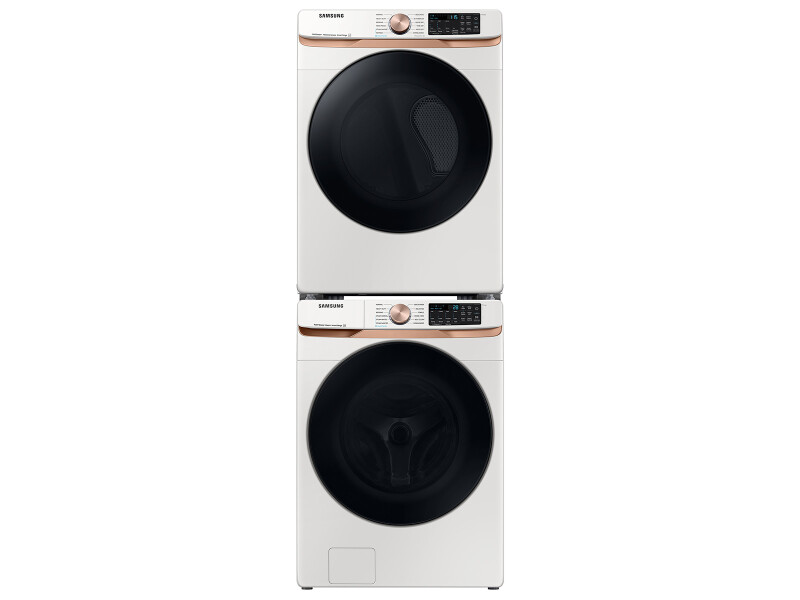 Extra Large Capacity Smart Front Load Washer and Gas Dryer Set with Super Speed Wash, Steam Sanitize+, and Sensor Dry in Ivory BNDL1679513898170
