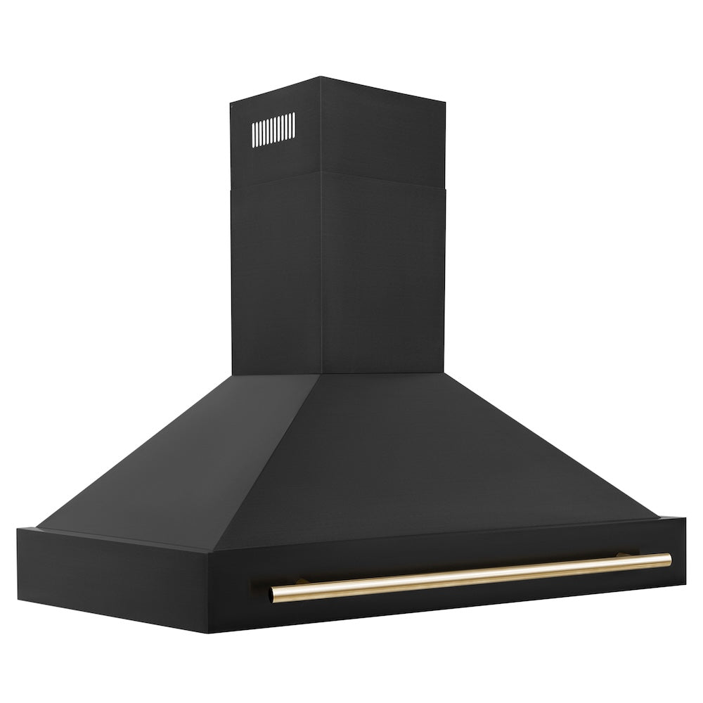 48"Black Stainless Steel Range Hood with Polished Polished Gold Handle BS655Z48G