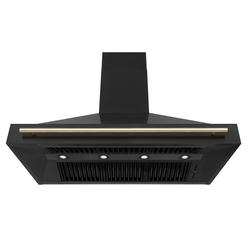 48"Black Stainless Steel Range Hood with Polished Polished Gold Handle BS655Z48G
