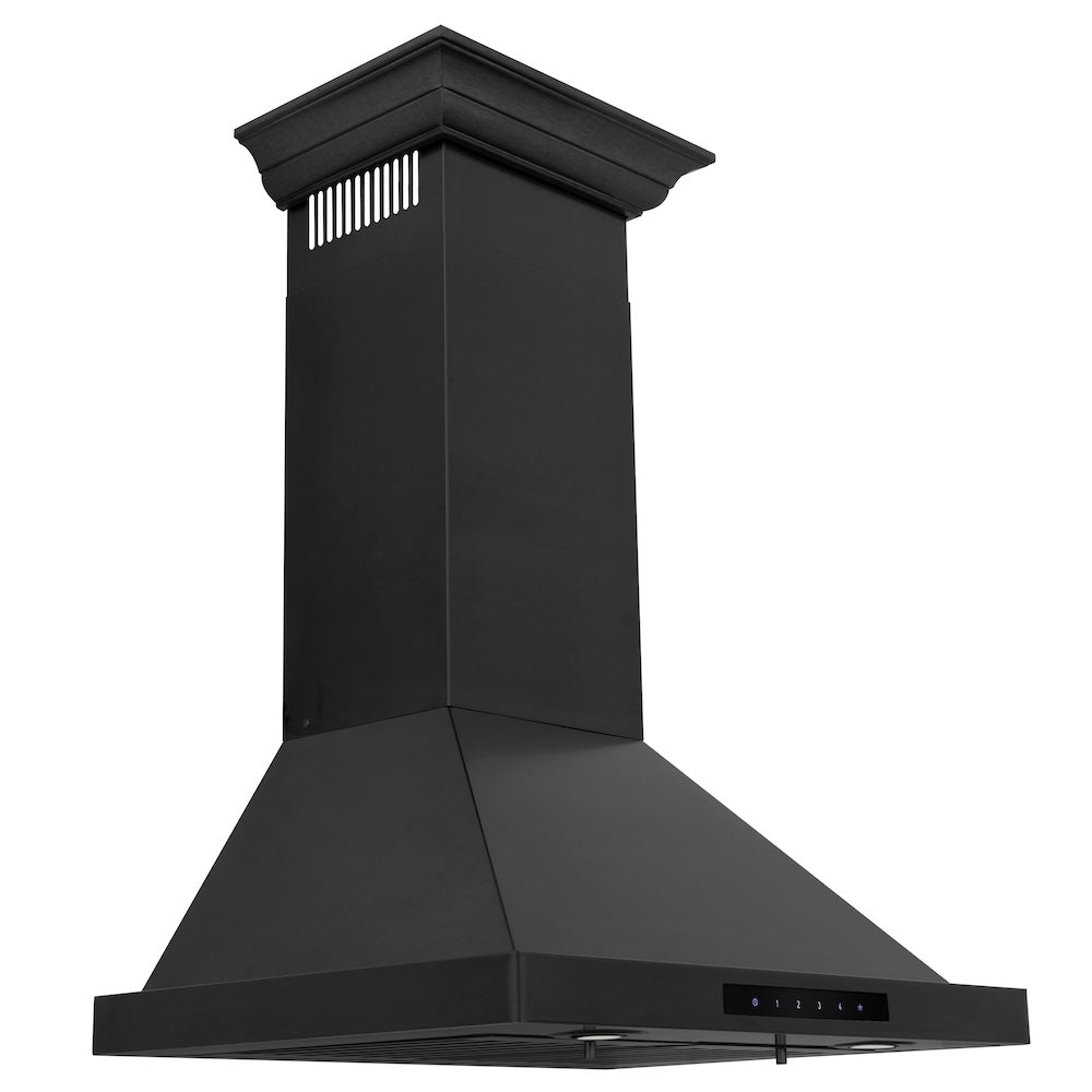 24"Convertible Vent Wall Mount Range Hood in Black Stainless Steel with Crown Molding BSKBNCRN24