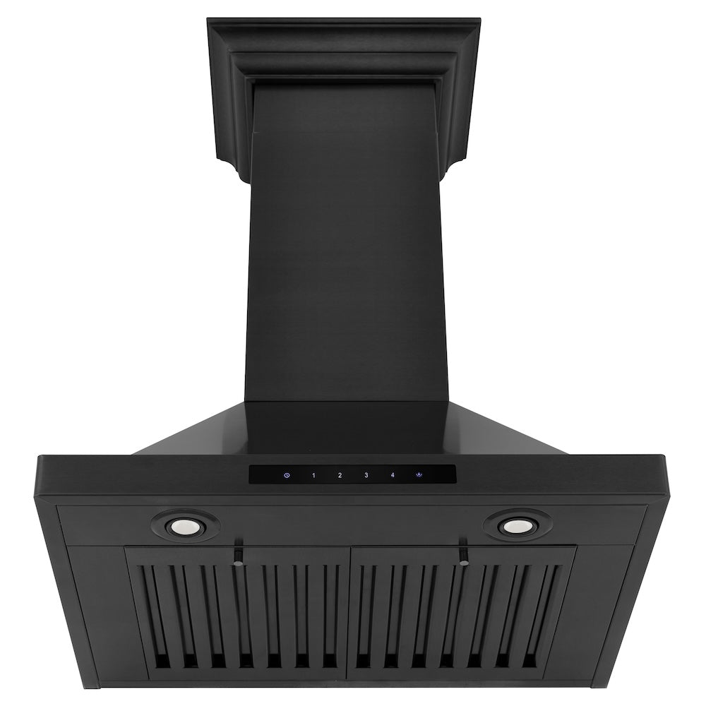 24"Convertible Vent Wall Mount Range Hood in Black Stainless Steel with Crown Molding BSKBNCRN24
