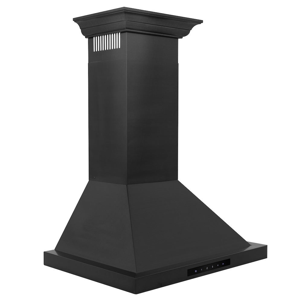 24"Convertible Vent Wall Mount Range Hood in Black Stainless Steel with Crown Molding BSKBNCRN24