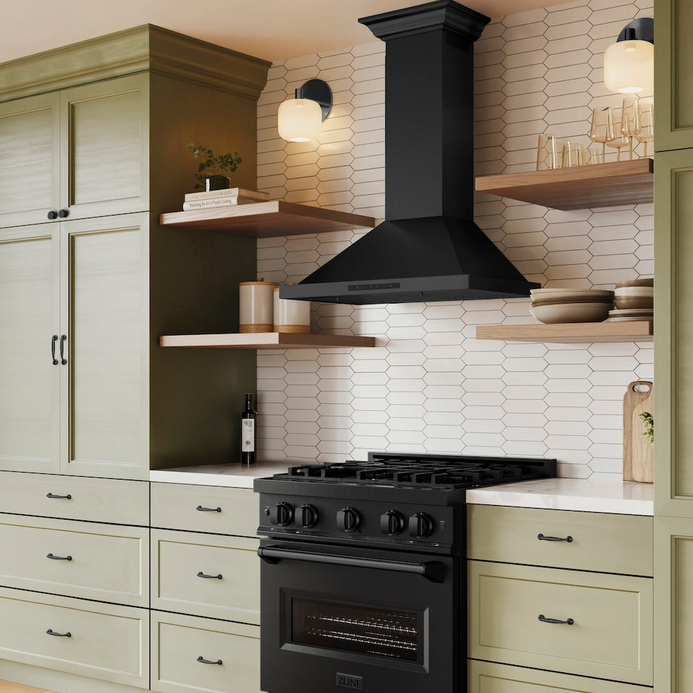 30 In. Convertible Vent Wall Mount Range Hood In Black Stainless Steel With Crown Molding BSKBNCRN30