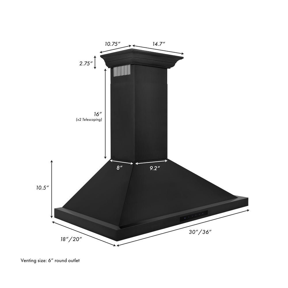 30 In. Convertible Vent Wall Mount Range Hood In Black Stainless Steel With Crown Molding BSKBNCRN30