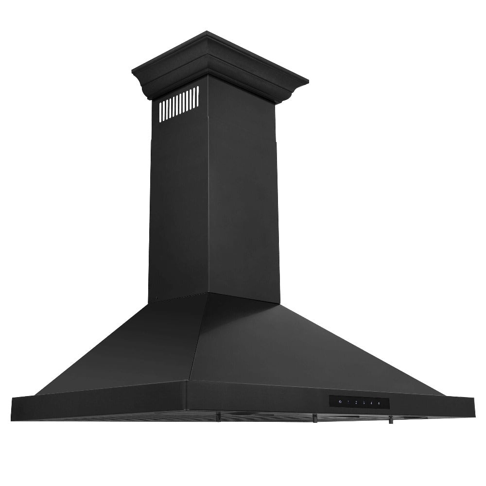 42"Convertible Vent Wall Mount Range Hood in Black Stainless Steel with Crown Molding BSKBNCRN42