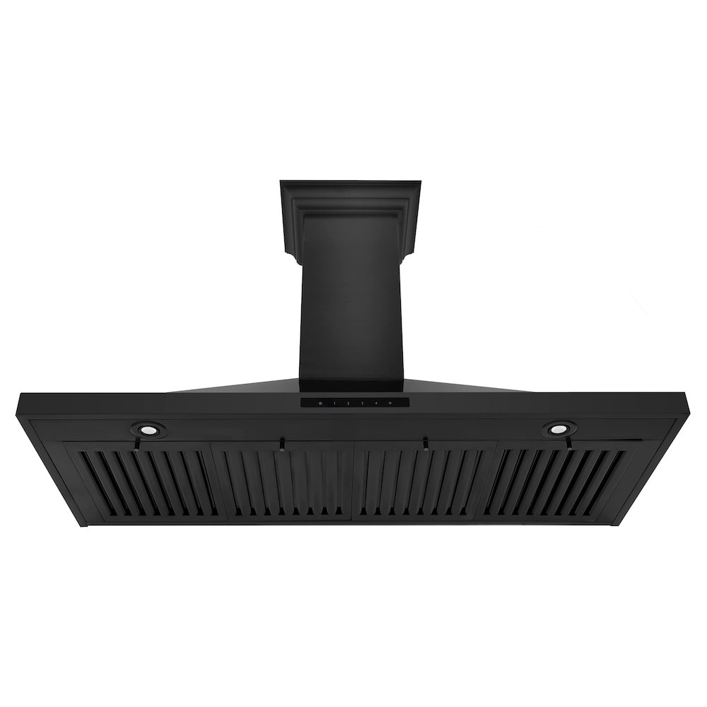 48"Convertible Vent Wall Mount Range Hood in Black Stainless Steel with Crown Molding BSKBNCRN48