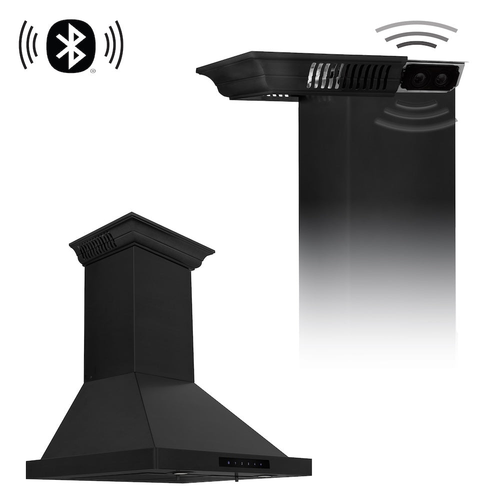Wall Mount Range Hood with Built-in CrownSound® Bluetooth Speakers (BSKBNCRN-BT) - 24 Inch BSKBNCRNBT24