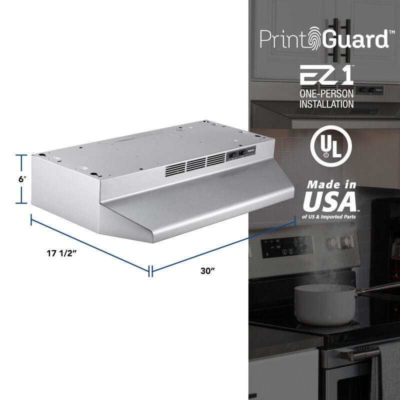30Inch Ductless UnderCabinet Range Hood w/ Easy Install System, BUEZ130SF