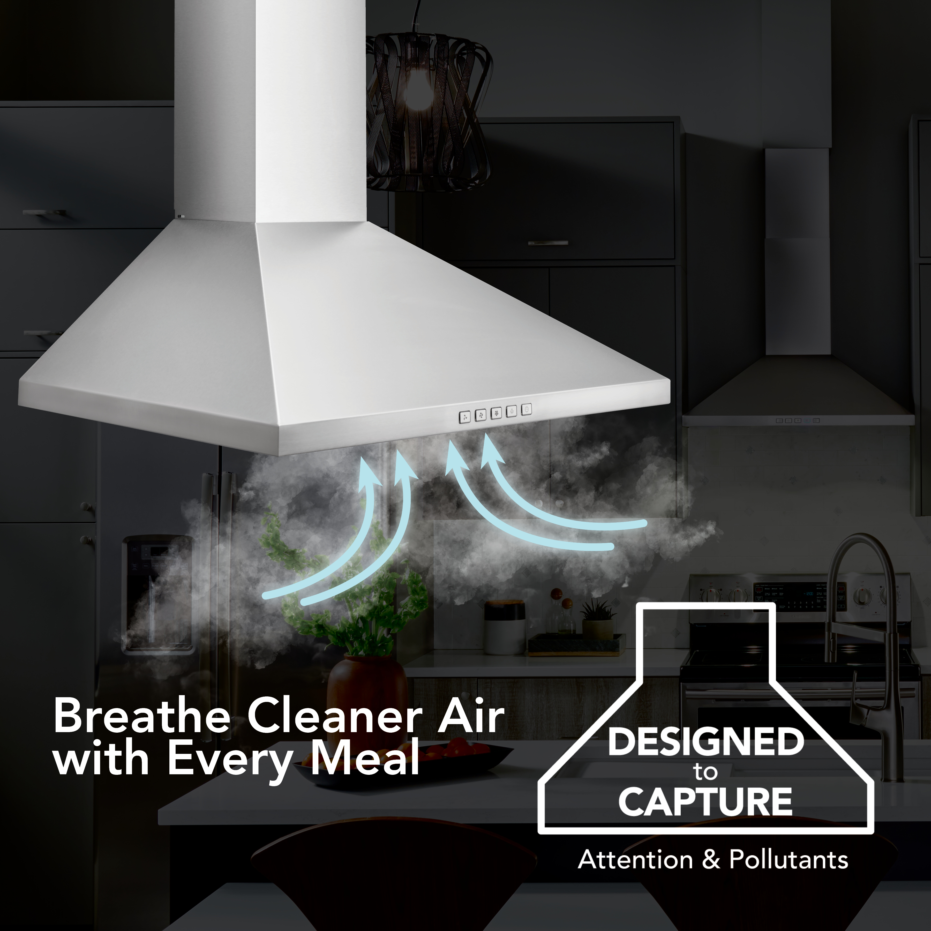 24-Inch Convertible Wall-Mount Pyramidal Chimney Range Hood, 450 Max CFM BWP1244SS