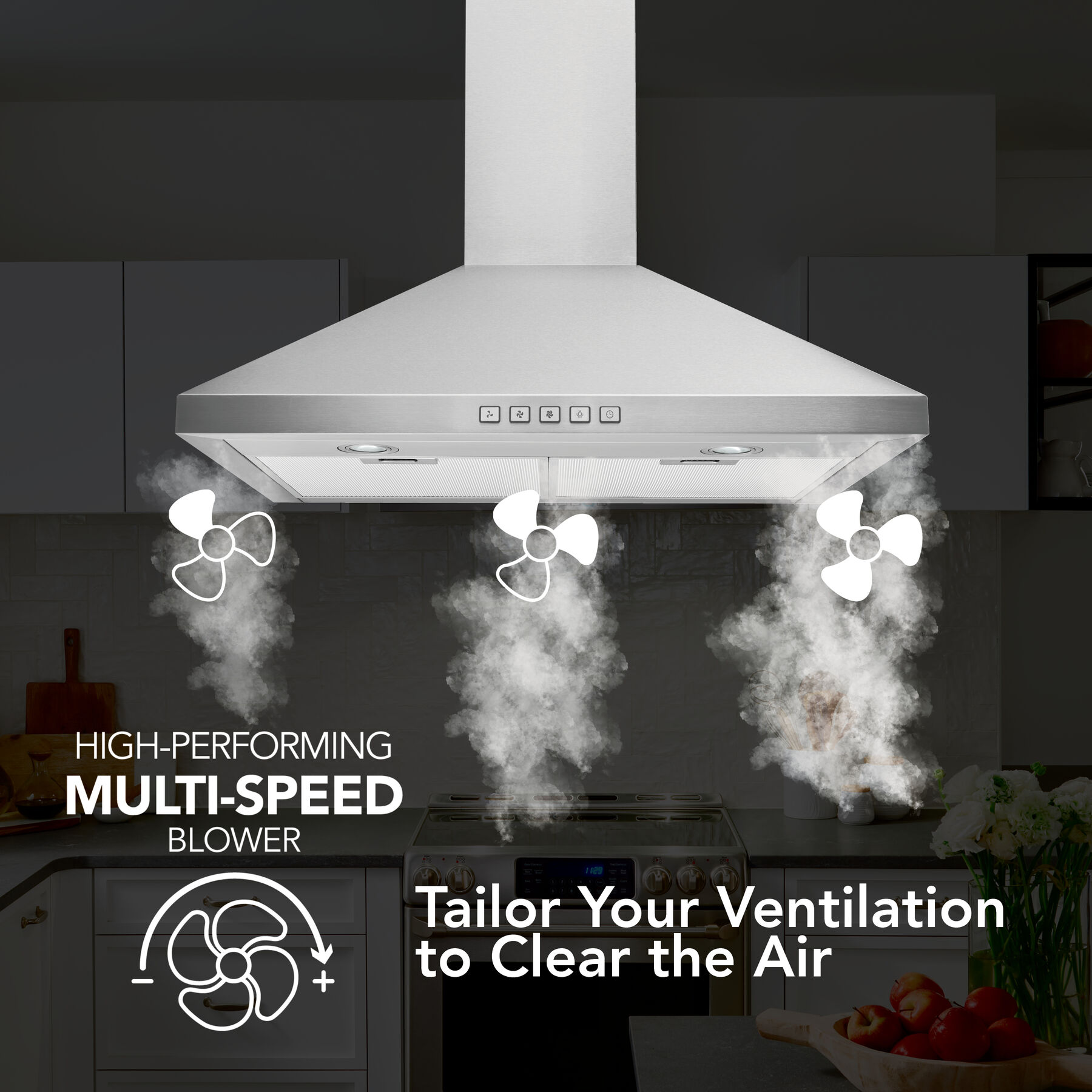 30-Inch Convertible Wall-Mount Pyramidal Chimney Range Hood, 450 Max CFM BWP1304SS