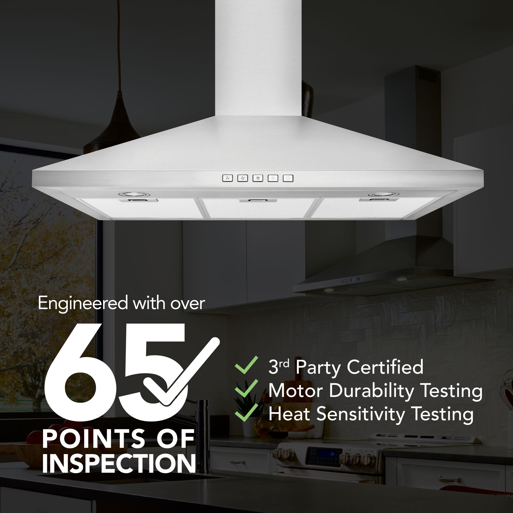 36-Inch Convertible Wall-Mount Pyramidal Chimney Range Hood, 450 Max CFM BWP1364SS